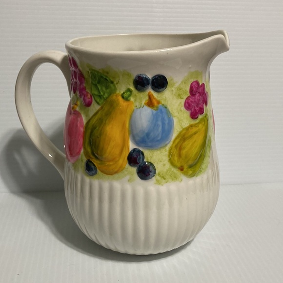 Libbey 2001 Fruit Pitcher White with Hand Painted Bright Colors 8" x 5.25" - Picture 6 of 9